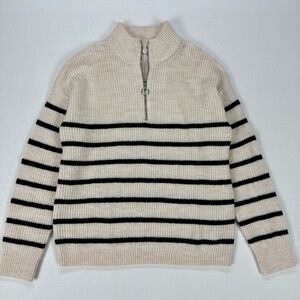 Cleo Oversized Quarter Zip Sweater with Black Stripes